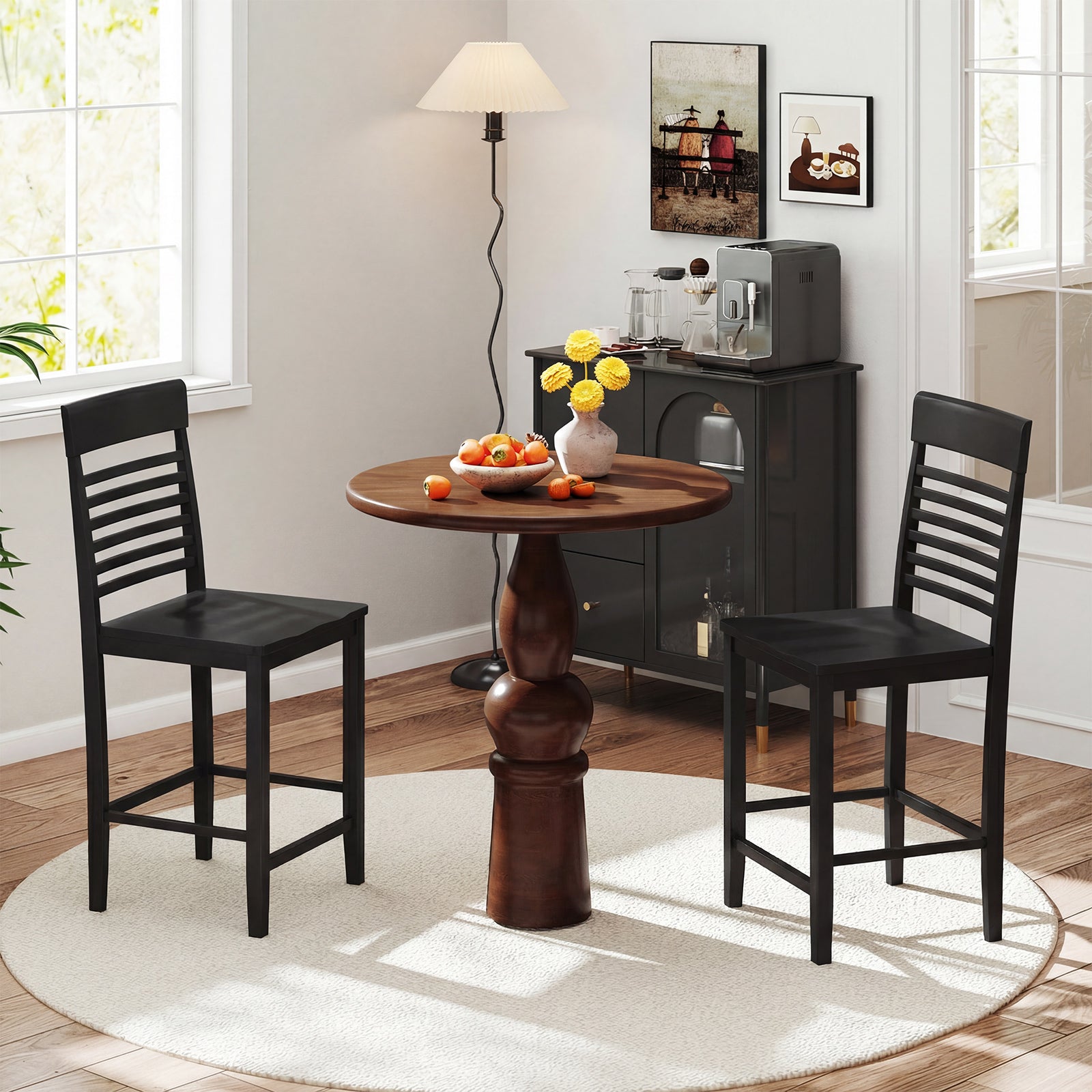 Dining Chair Set of 2 with Footrests and Solid Wood Frame, Black Dining Chairs at Gallery Canada