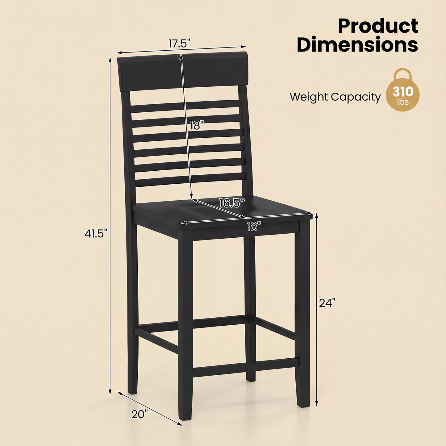 Dining Chair Set of 2 with Footrests and Solid Wood Frame, Black Dining Chairs at Gallery Canada