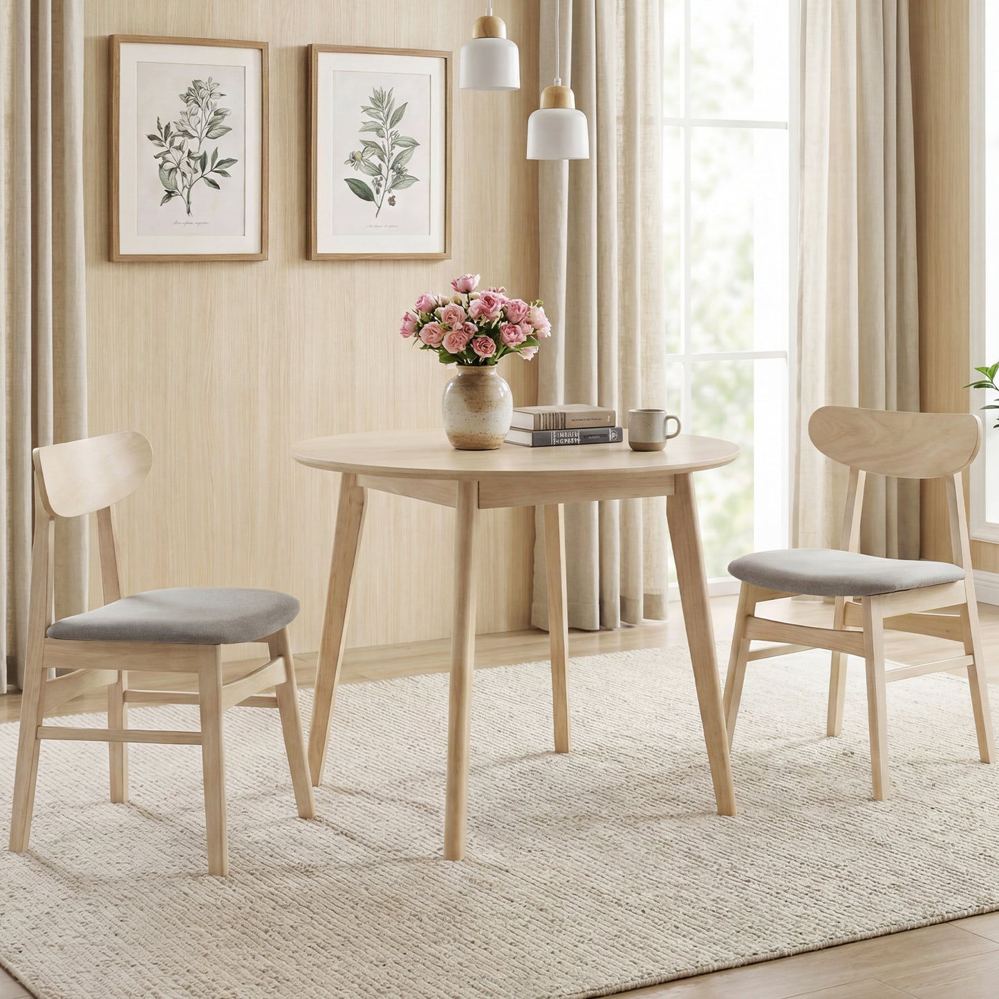 Fabric Upholstered Dining Chair Set, 2 Natural Armless Kitchen Chairs Dining Chairs at Gallery Canada