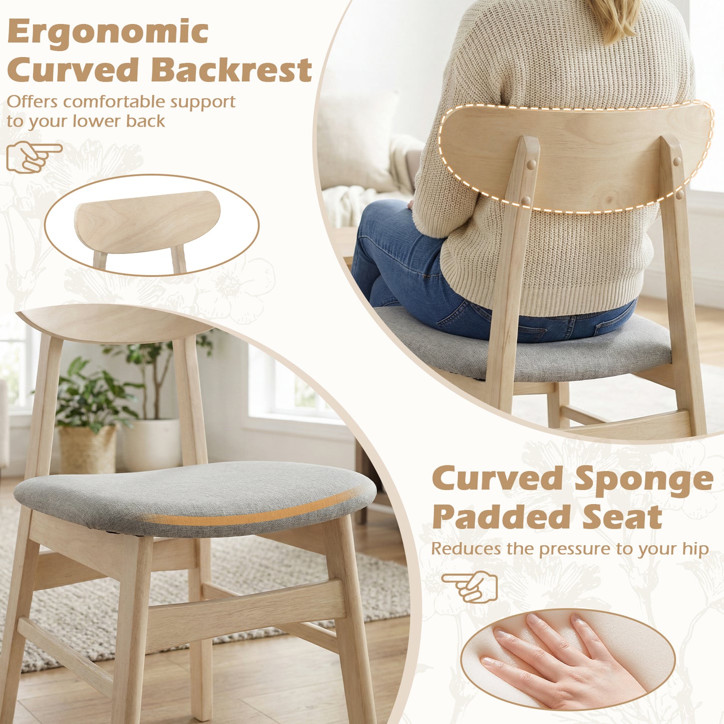 Fabric Upholstered Dining Chair Set, 2 Natural Armless Kitchen Chairs Dining Chairs at Gallery Canada
