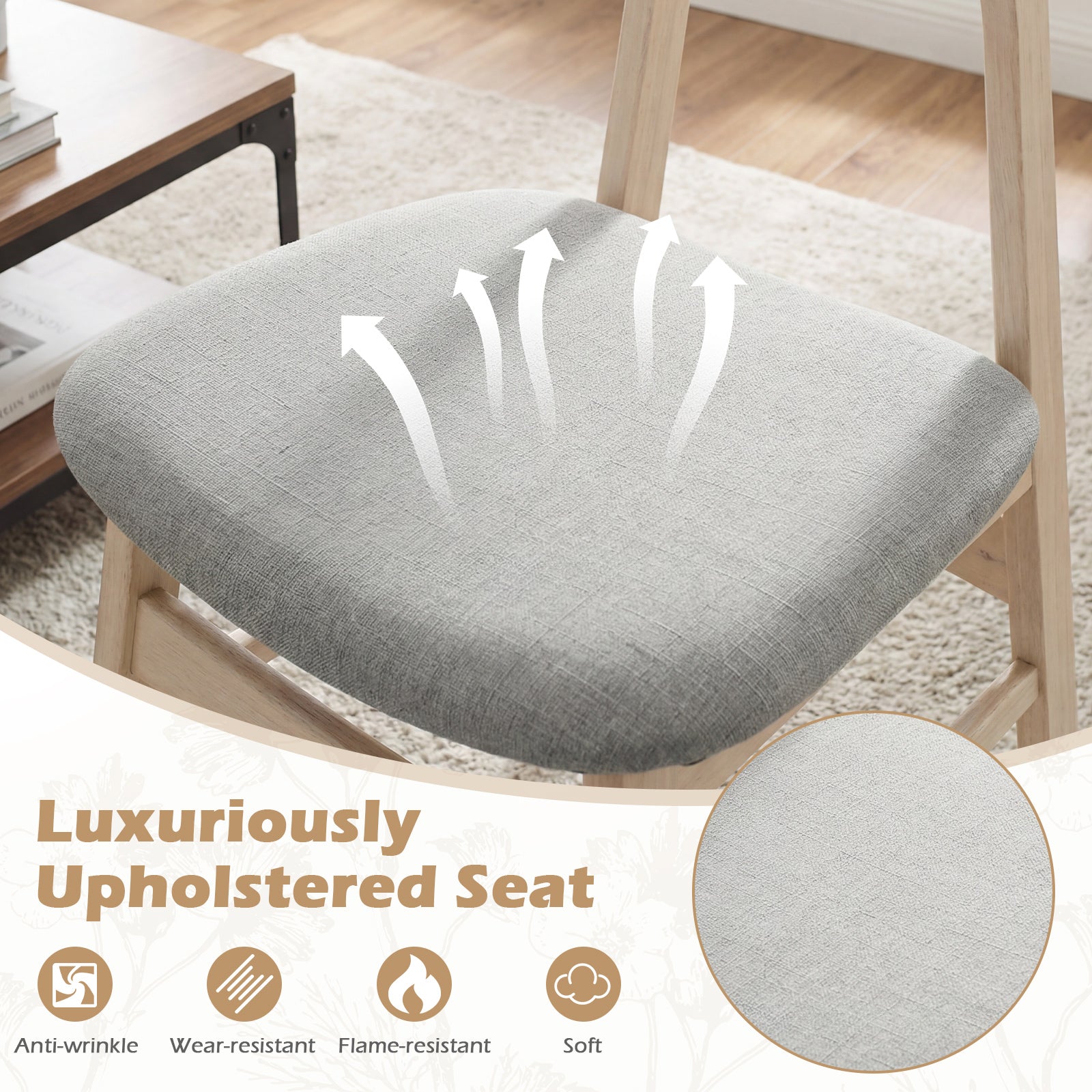 Fabric Upholstered Dining Chair Set, 2 Natural Armless Kitchen Chairs Dining Chairs at Gallery Canada