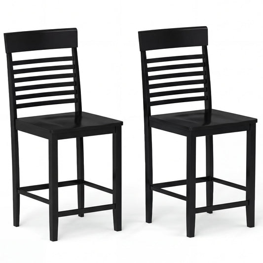 Dining Chair Set of 2 with Footrests and Solid Wood Frame, Black Dining Chairs Black at Gallery Canada