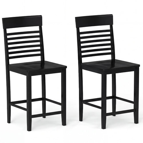 Dining Chair Set of 2 with Footrests and Solid Wood Frame, Black