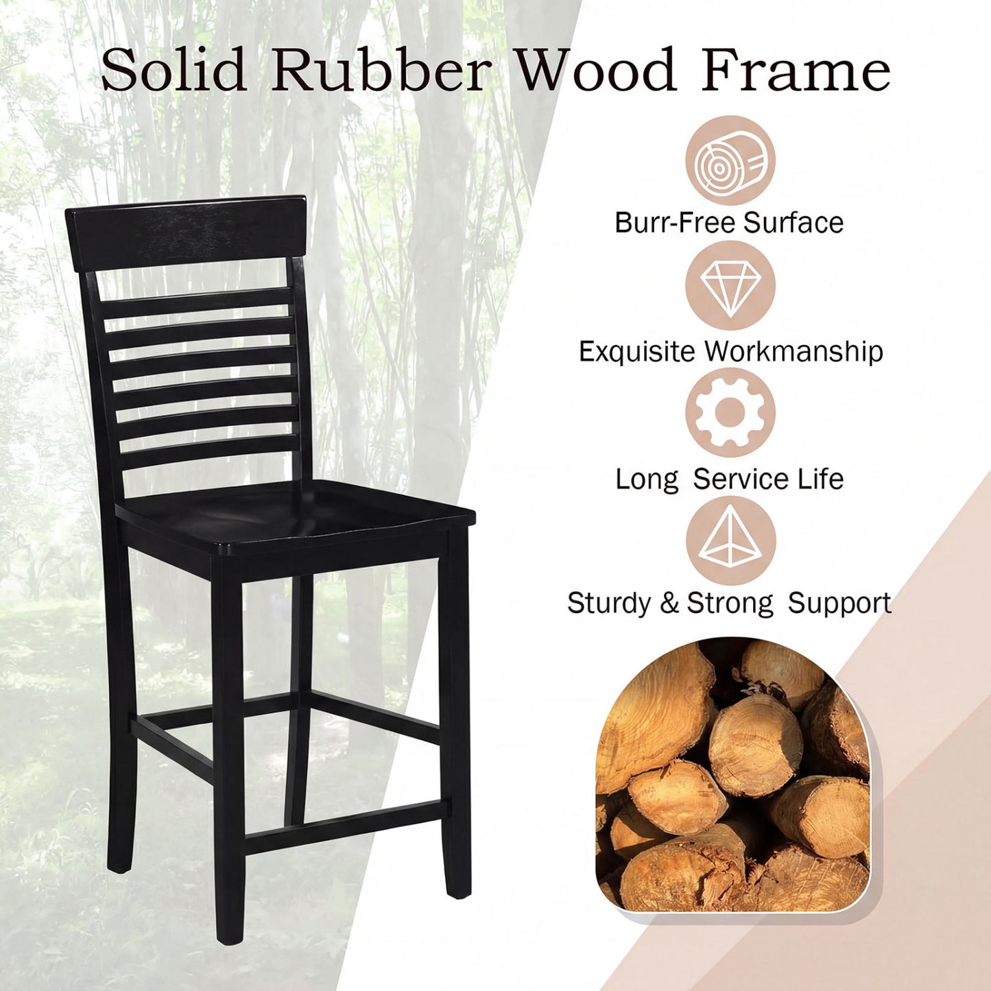 Dining Chair Set of 2 with Footrests and Solid Wood Frame, Black Dining Chairs at Gallery Canada