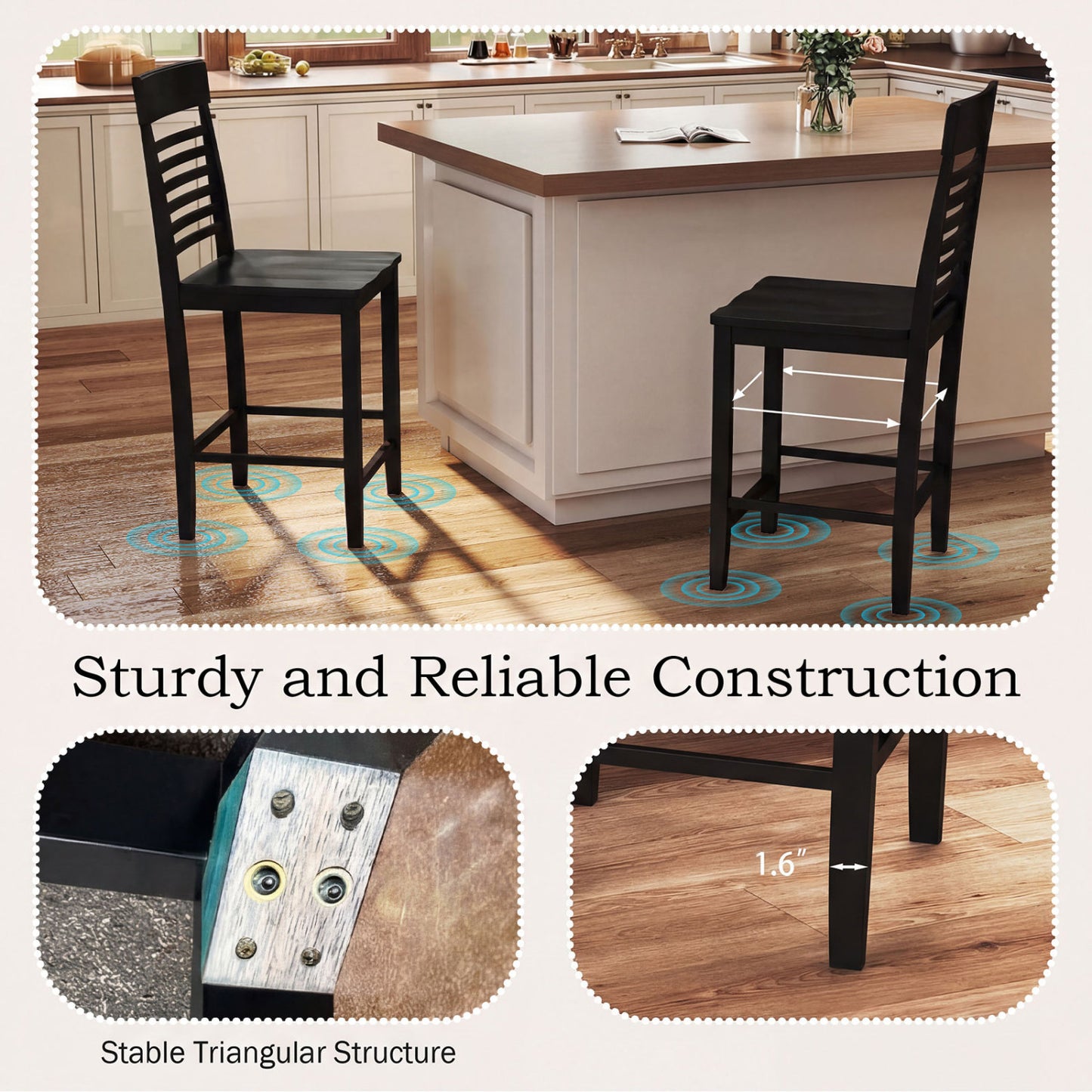 Dining Chair Set of 2 with Footrests and Solid Wood Frame, Black Dining Chairs at Gallery Canada