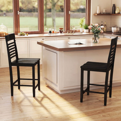 Dining Chair Set of 2 with Footrests and Solid Wood Frame, Black Dining Chairs at Gallery Canada