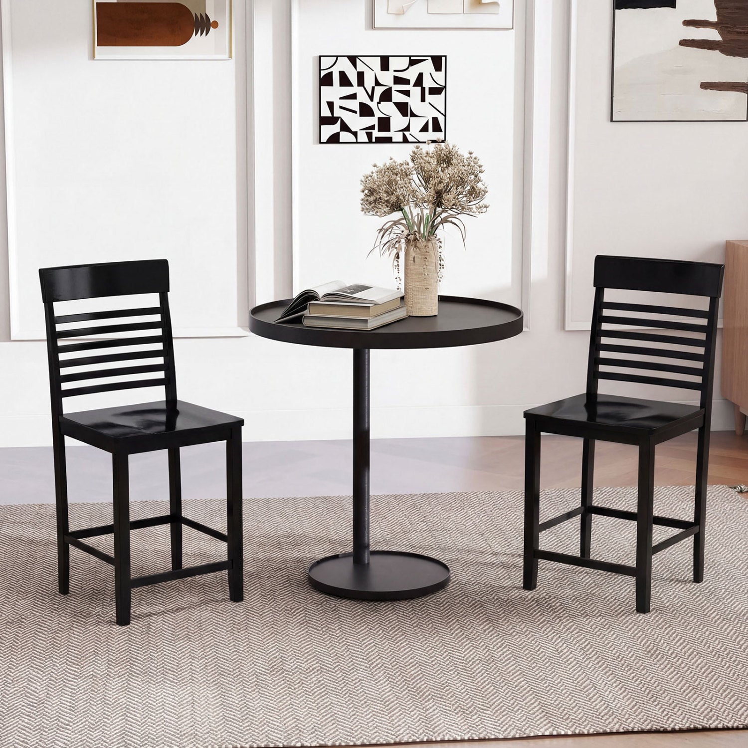 Dining Chair Set of 2 with Footrests and Solid Wood Frame, Black Dining Chairs at Gallery Canada