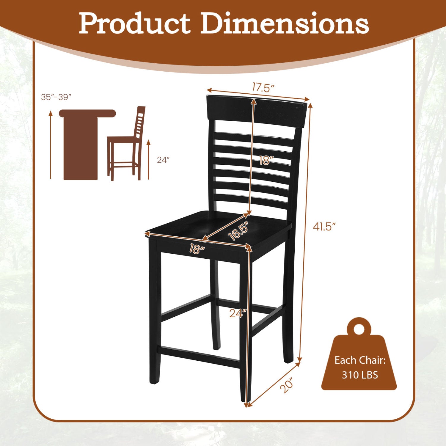 Dining Chair Set of 2 with Footrests and Solid Wood Frame, Black Dining Chairs at Gallery Canada