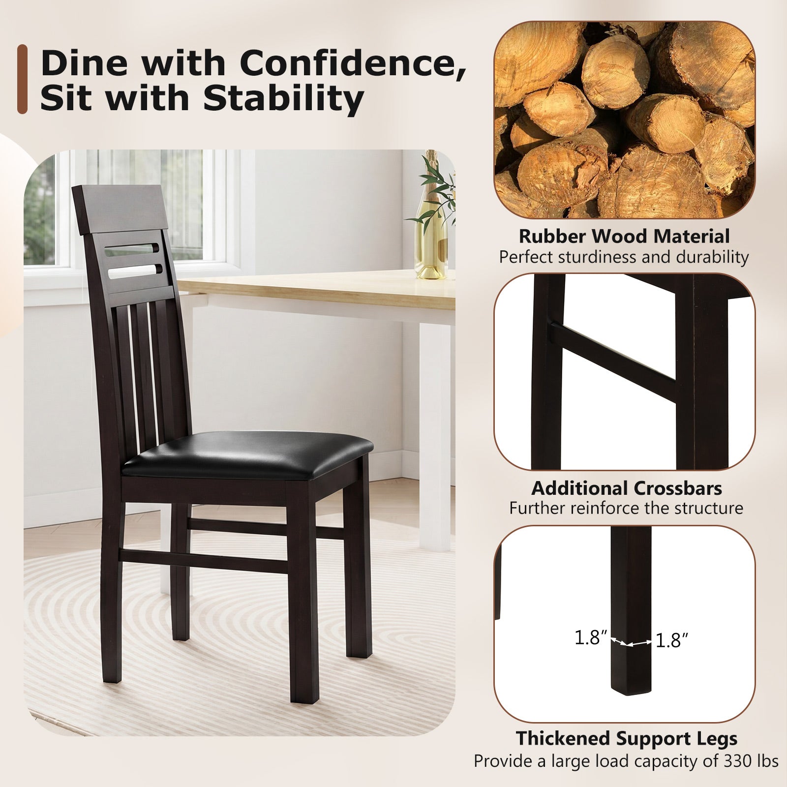 Dining Chairs High Back Dining Room Chairs Set of 2, Brown Dining Chairs at Gallery Canada