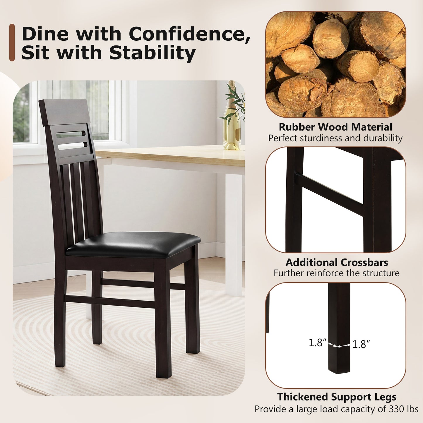 Dining Chairs High Back Dining Room Chairs Set of 2, Brown Dining Chairs at Gallery Canada