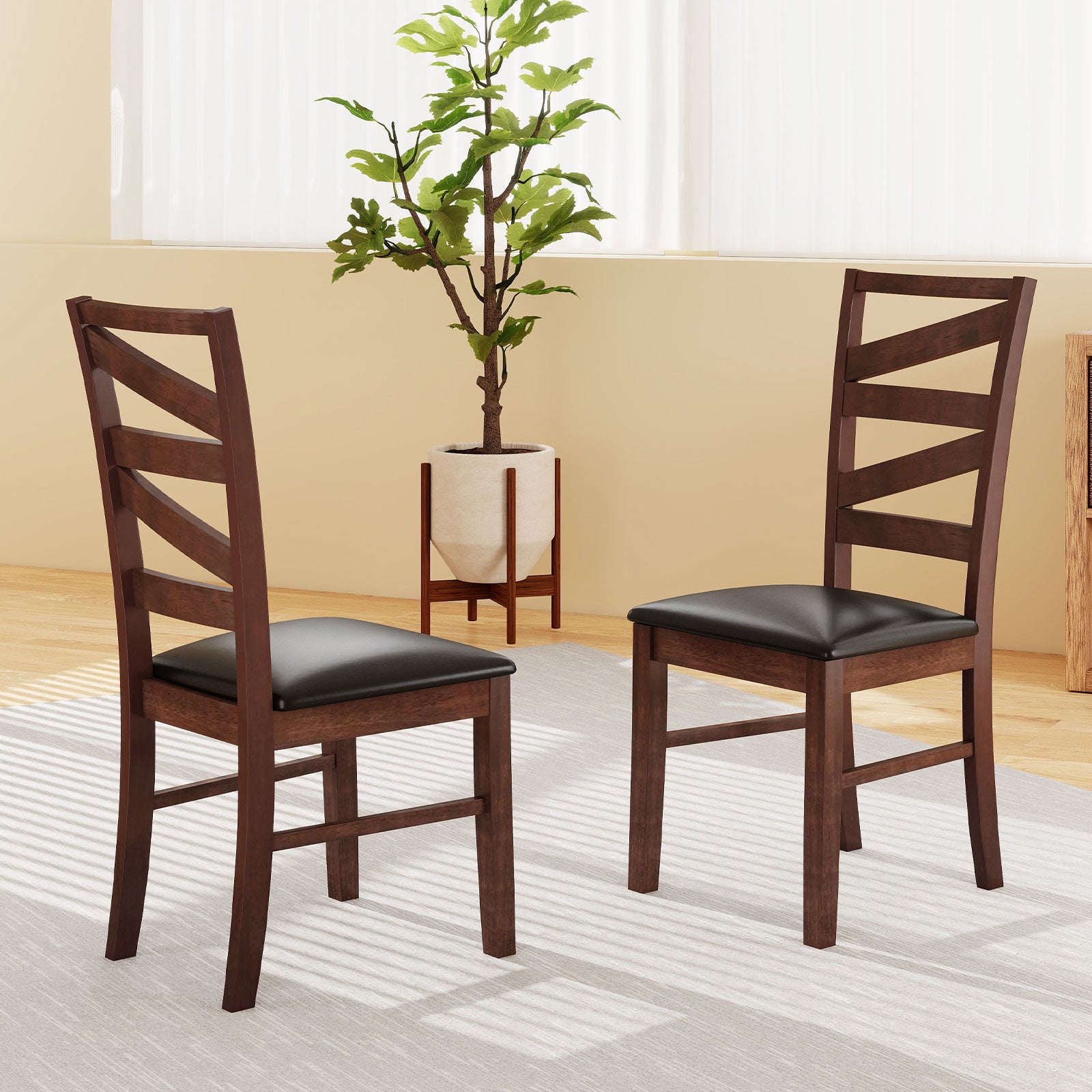 Dining Chairs Set of 2 Kitchen Side Chairs with Rubber Wood Legs, Walnut Dining Chairs at Gallery Canada