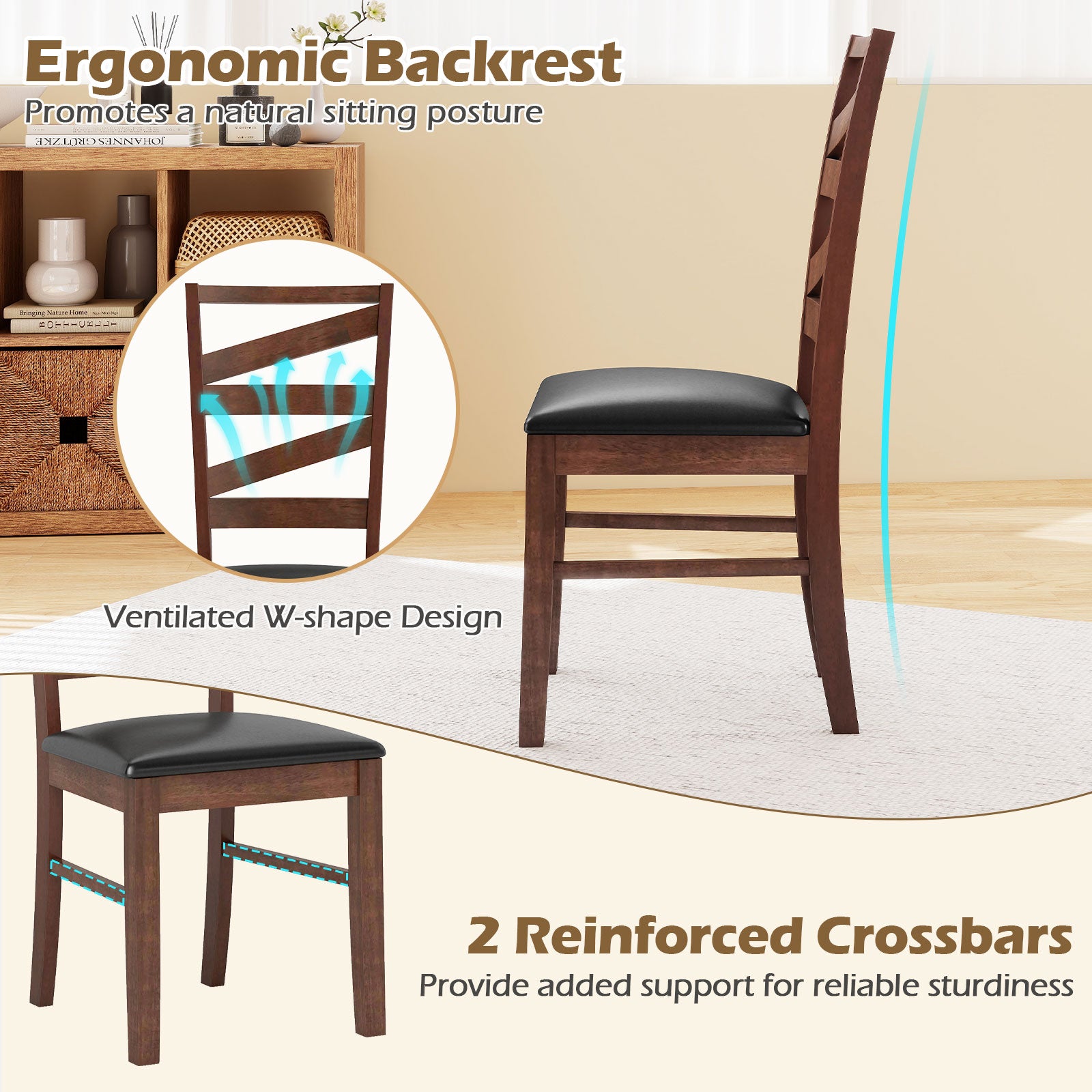 Dining Chairs Set of 2 Kitchen Side Chairs with Rubber Wood Legs, Walnut Dining Chairs at Gallery Canada