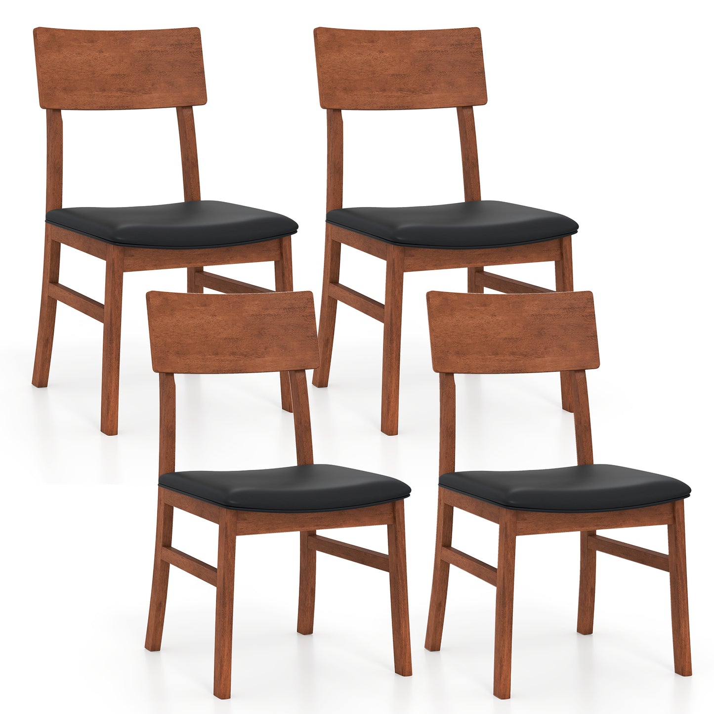 Dining Chairs Set of 2 with Rubber Wood Legs and Faux Leather Upholstered Seat, Black Dining Chairs at Gallery Canada