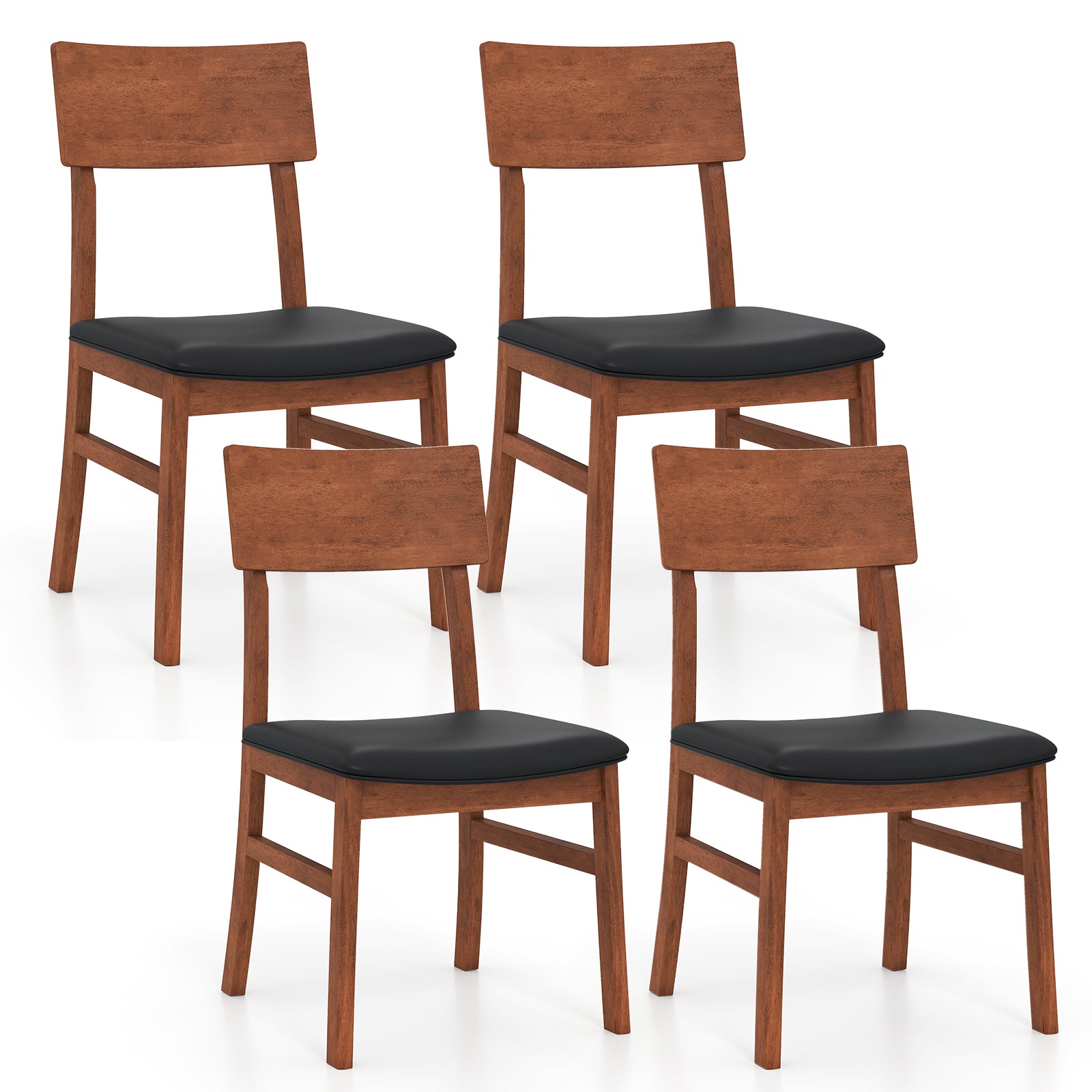 Dining Chairs Set of 2 with Rubber Wood Legs and Faux Leather Upholstered Seat, Black Dining Chairs at Gallery Canada