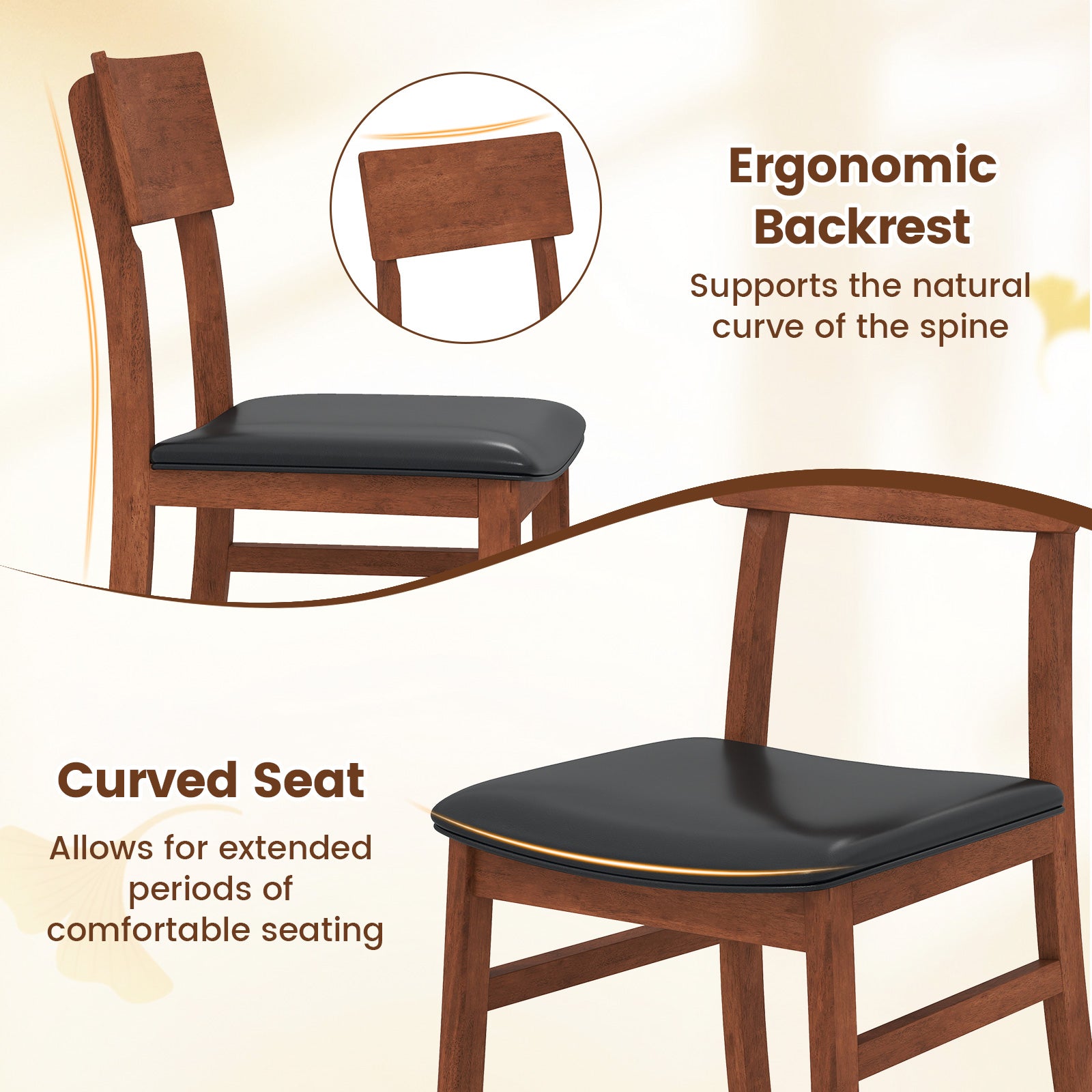 Dining Chairs Set of 2 with Rubber Wood Legs and Faux Leather Upholstered Seat, Black Dining Chairs at Gallery Canada