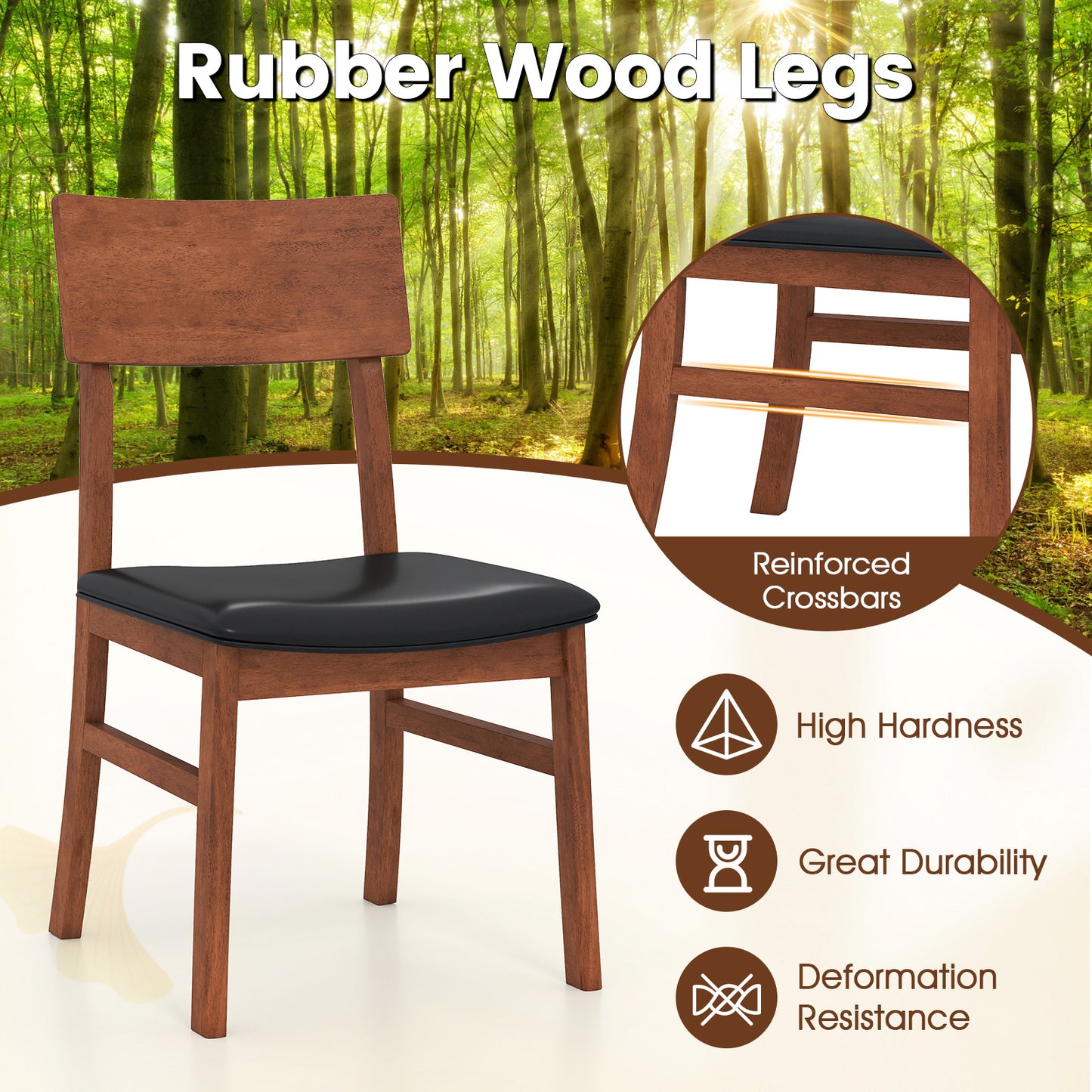 Dining Chairs Set of 2 with Rubber Wood Legs and Faux Leather Upholstered Seat, Black Dining Chairs at Gallery Canada