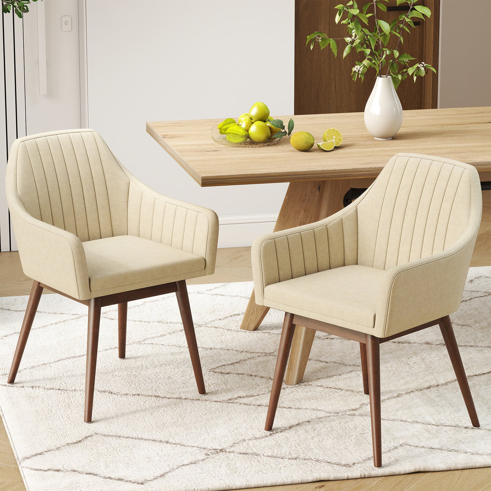 Dining Chairs Set of 2 Upholstered Accent Chairs with Comfy Padded Backrest and Seat, Beige Dining Chairs at Gallery Canada