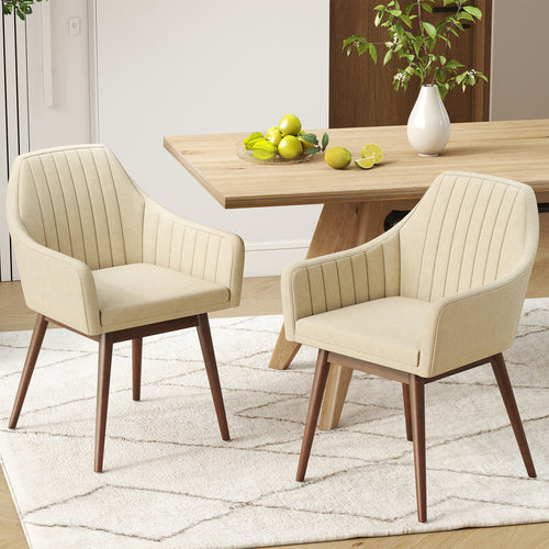 Dining Chairs Set of 2 Upholstered Accent Chairs with Comfy Padded Backrest and Seat, Beige