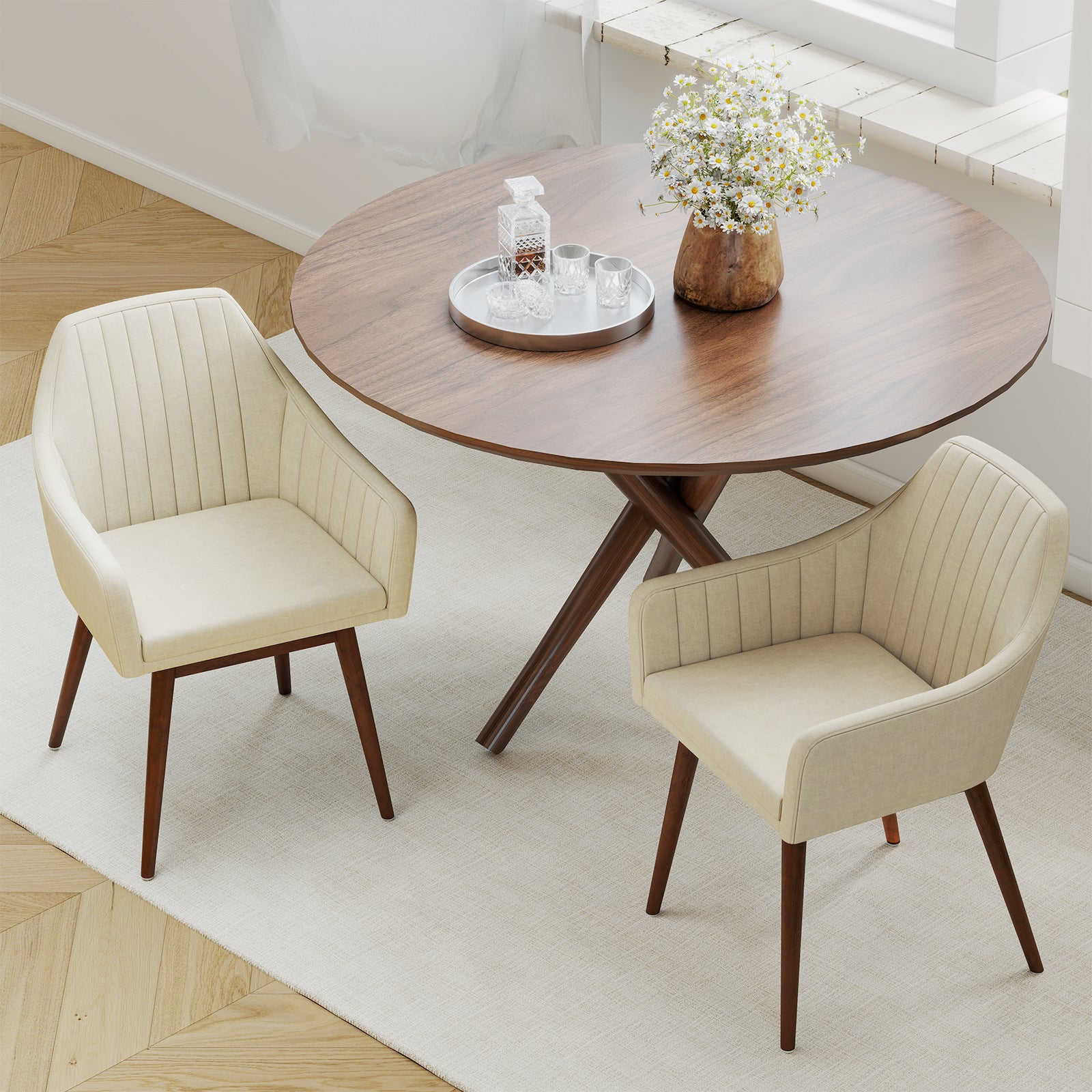 Dining Chairs Set of 2 Upholstered Accent Chairs with Comfy Padded Backrest and Seat, Beige Dining Chairs at Gallery Canada