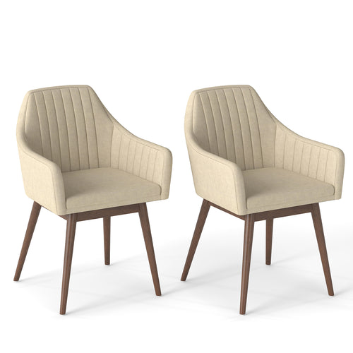 Upholstered Dining Chairs Set of 2, Comfy Padded Backrest and Seat, Beige