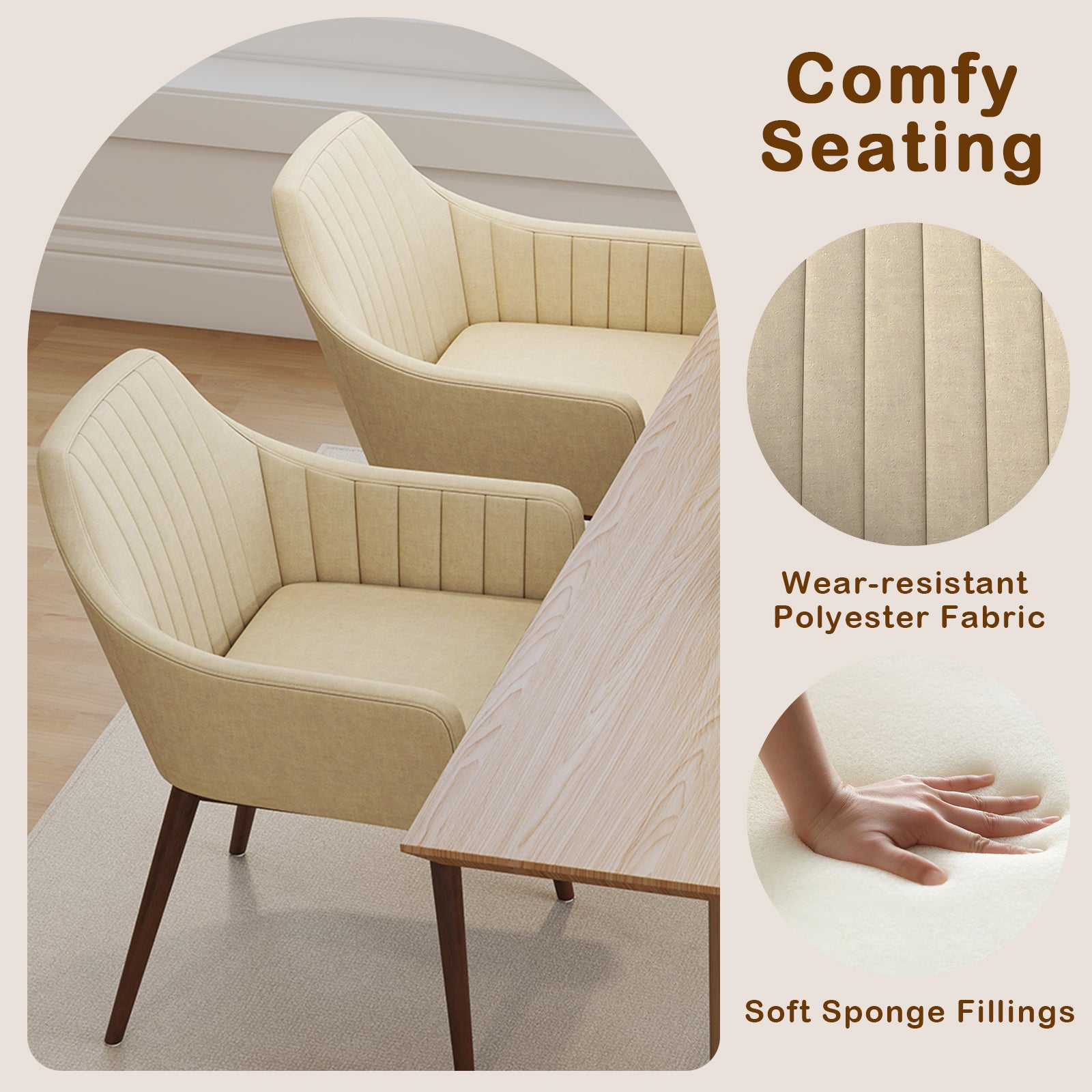 Dining Chairs Set of 2 Upholstered Accent Chairs with Comfy Padded Backrest and Seat, Beige Dining Chairs at Gallery Canada