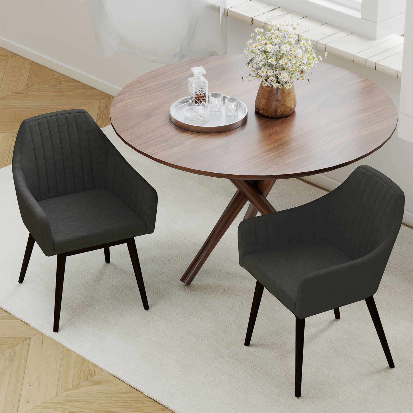 Dining Chairs Set of 2 Upholstered Accent Chairs with Comfy Padded Backrest and Seat, Black Dining Chairs at Gallery Canada