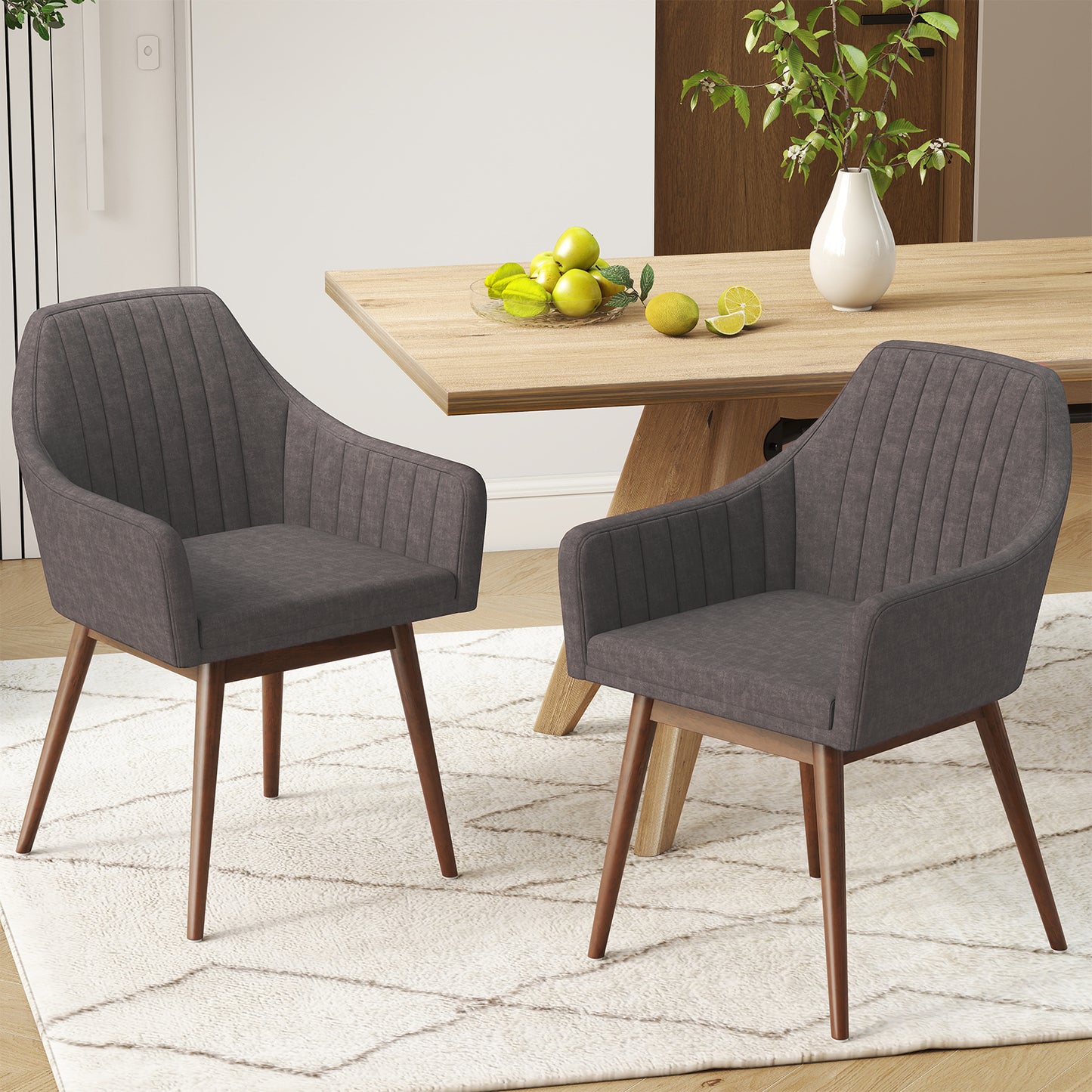 Dining Chairs Set of 2 Upholstered Accent Chairs with Comfy Padded Backrest and Seat, Gray Dining Chairs at Gallery Canada