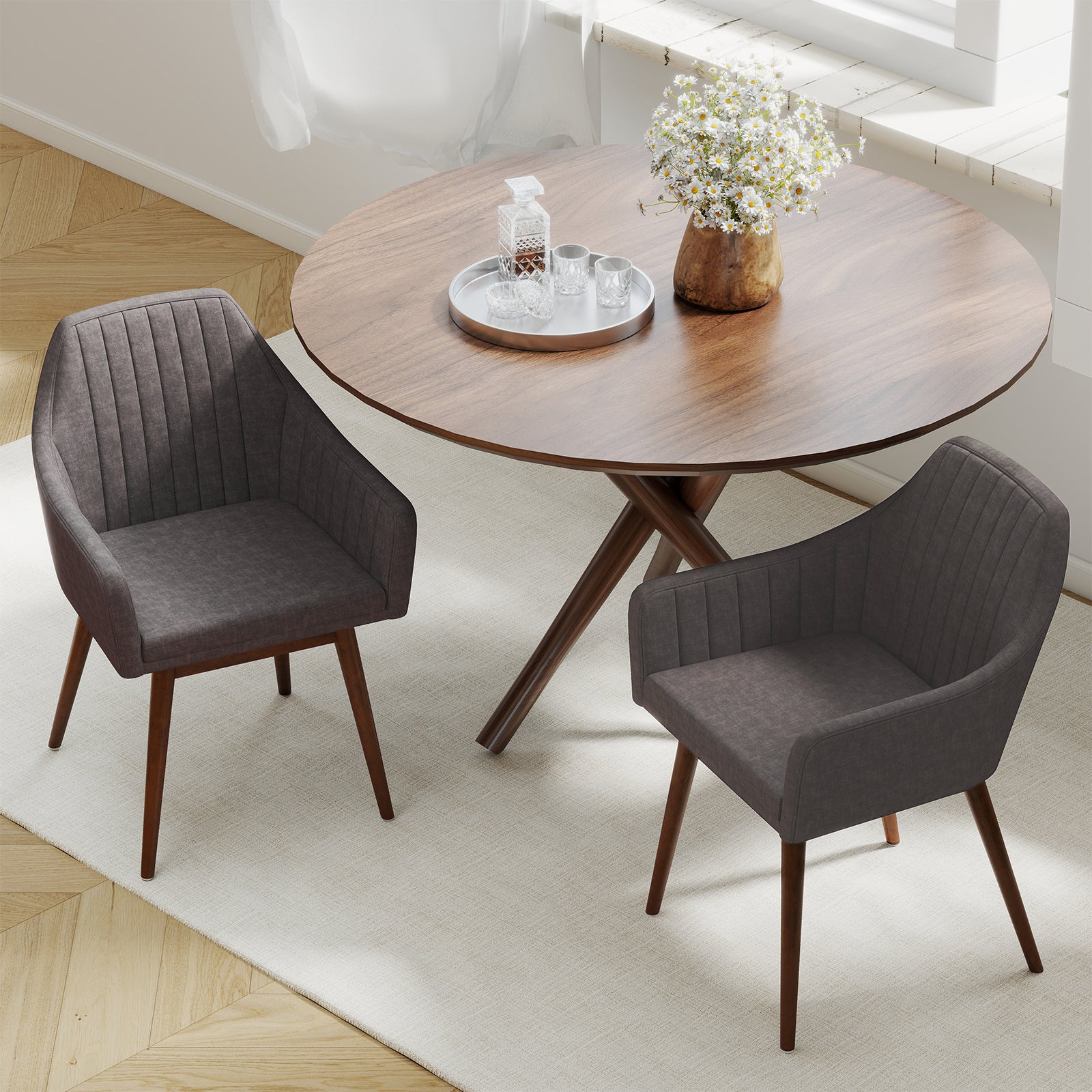 Dining Chairs Set of 2 Upholstered Accent Chairs with Comfy Padded Backrest and Seat, Gray Dining Chairs at Gallery Canada