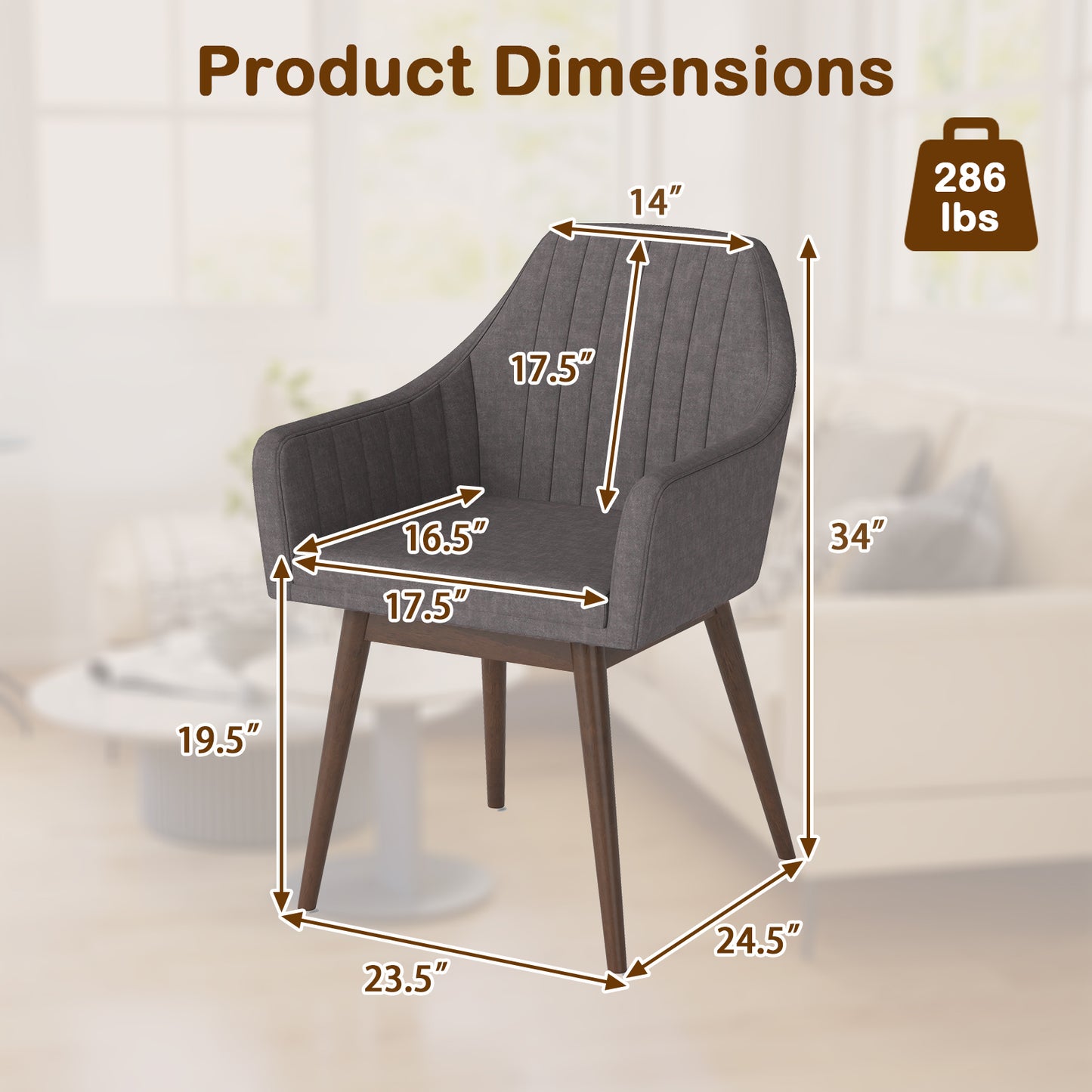 Dining Chairs Set of 2 Upholstered Accent Chairs with Comfy Padded Backrest and Seat, Gray Dining Chairs at Gallery Canada