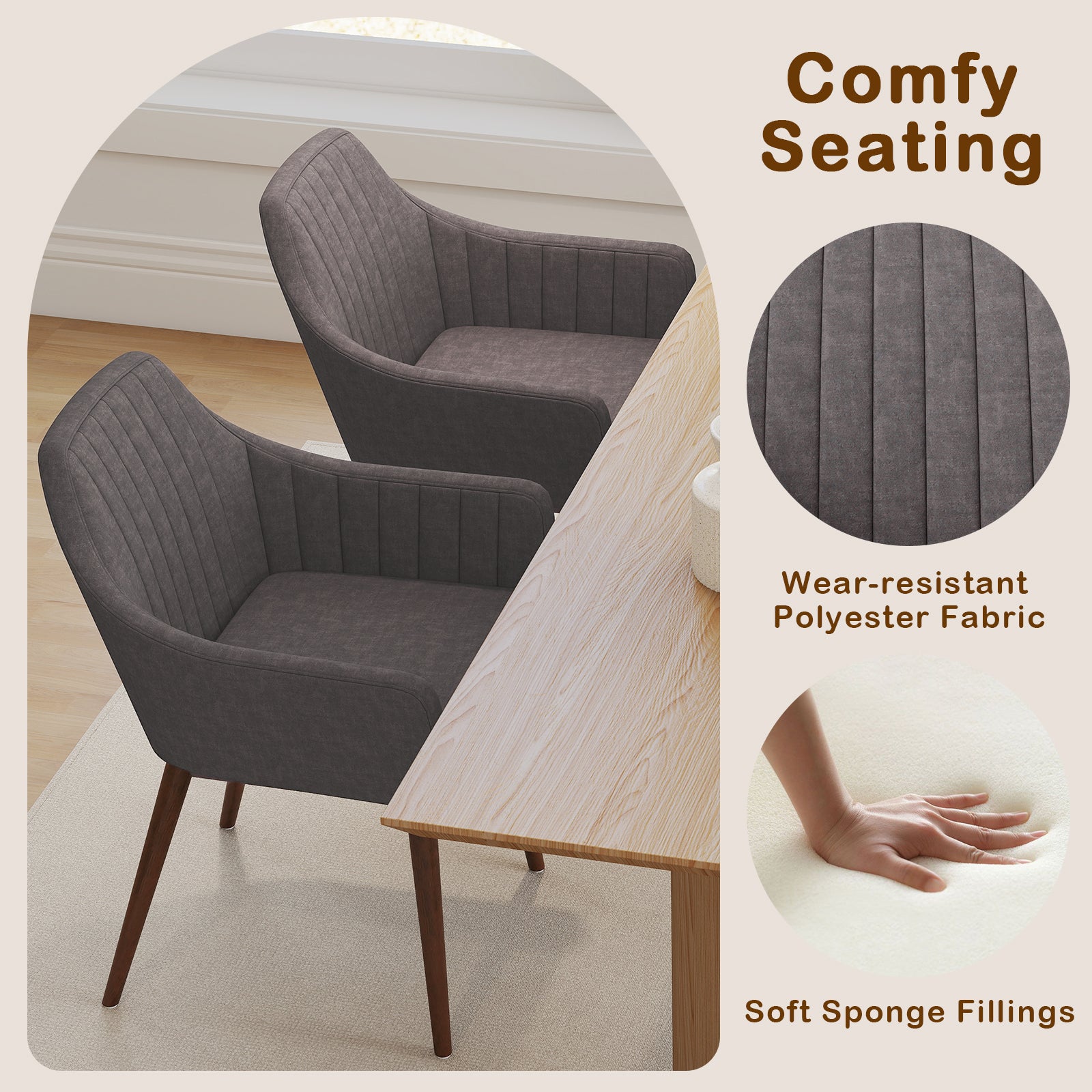 Dining Chairs Set of 2 Upholstered Accent Chairs with Comfy Padded Backrest and Seat, Gray Dining Chairs at Gallery Canada