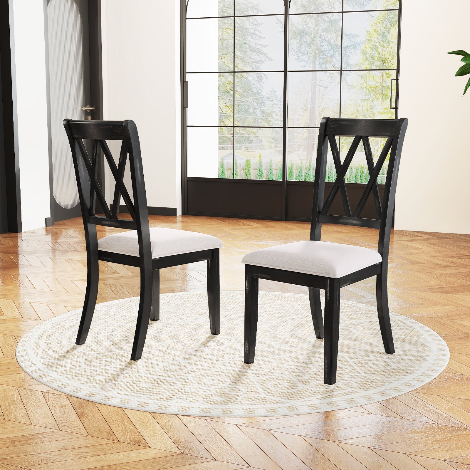 Dining Chairs Set of 2 Kitchen Side Chairs with Curved Cross Back, Beige Dining Chairs at Gallery Canada