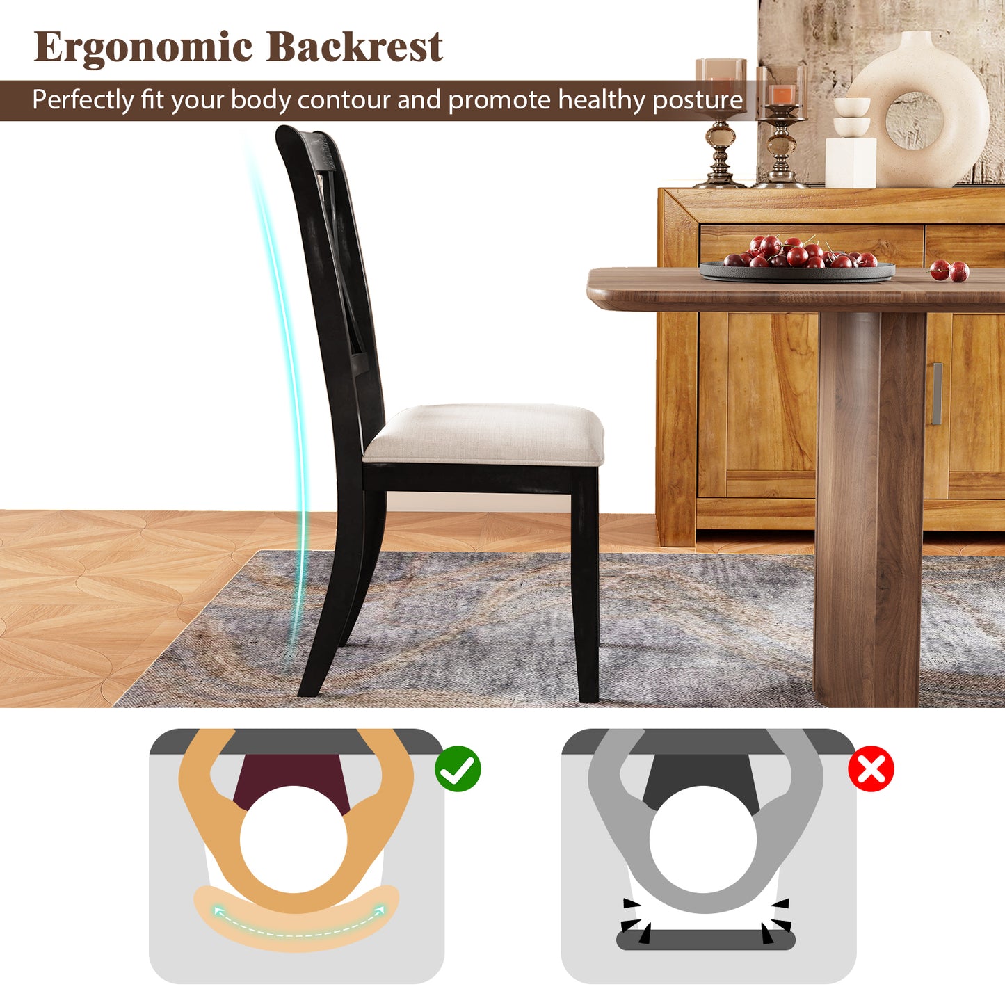 Dining Chairs Set of 2 Kitchen Side Chairs with Curved Cross Back, Beige Dining Chairs at Gallery Canada