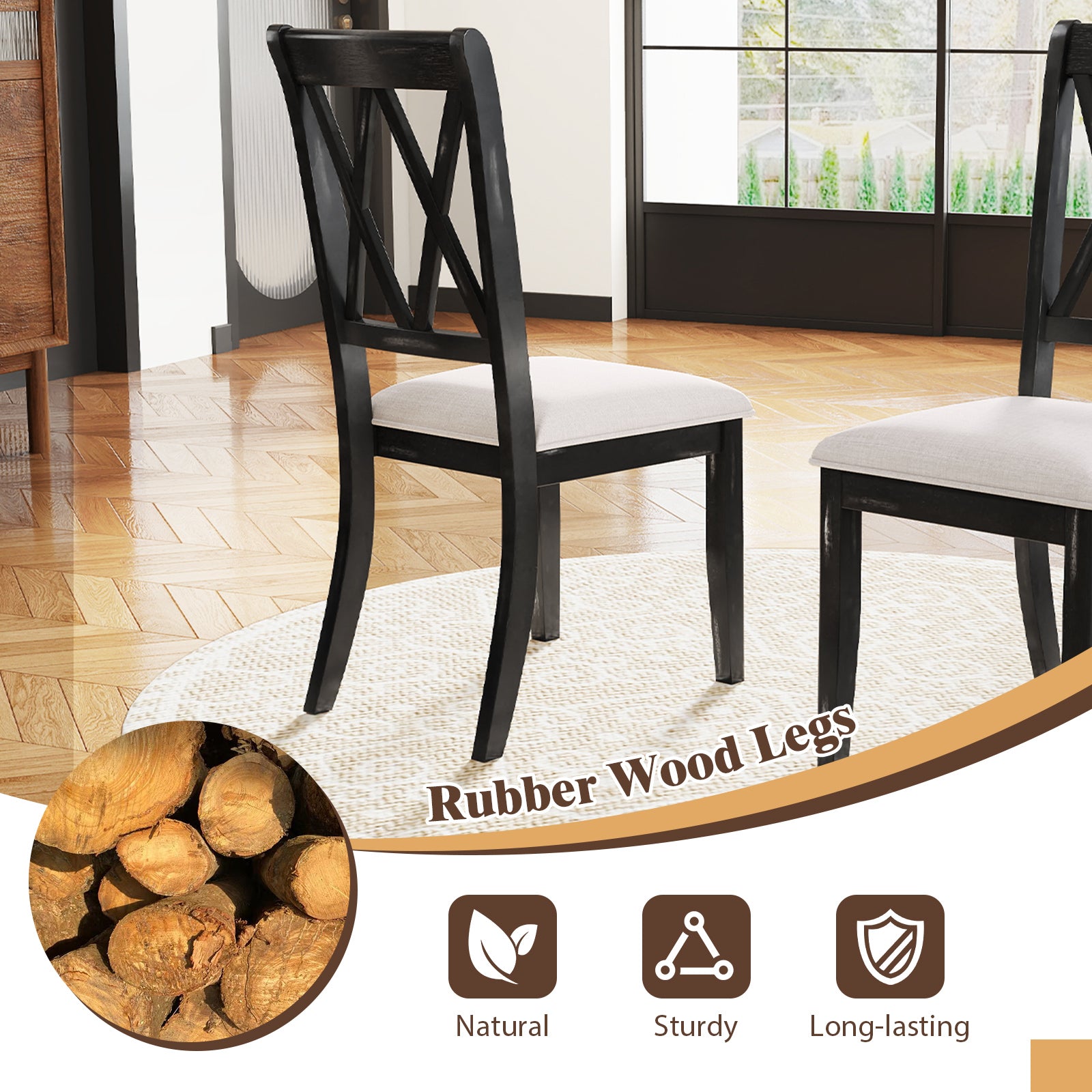 Dining Chairs Set of 2 Kitchen Side Chairs with Curved Cross Back, Beige Dining Chairs at Gallery Canada