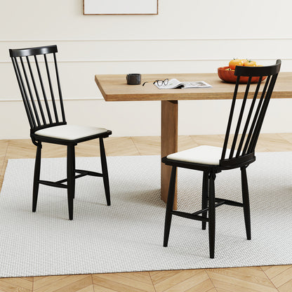 Dining Chairs Set of 2 Farmhouse Solid Rubber Wood Windsor Chairs with Removable Seat Cushions, Black Dining Chairs at Gallery Canada