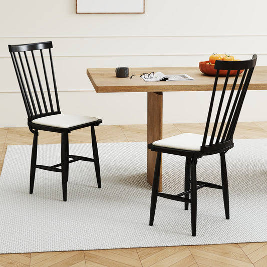 Dining Chairs Set of 2 Farmhouse Solid Rubber Wood Windsor Chairs with Removable Seat Cushions, Black Dining Chairs Black at Gallery Canada