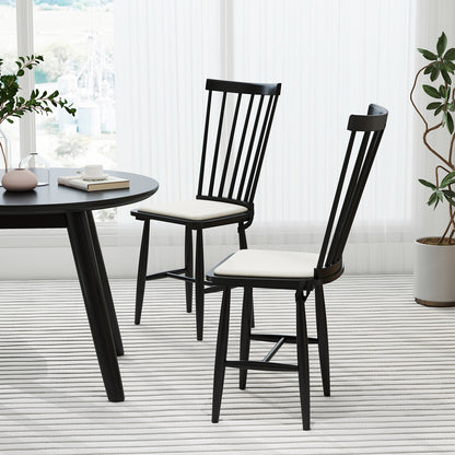 Dining Chairs Set of 2 Farmhouse Solid Rubber Wood Windsor Chairs with Removable Seat Cushions, Black Dining Chairs at Gallery Canada