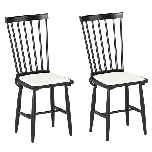 Dining Chairs Set of 2 Farmhouse Solid Rubber Wood Windsor Chairs with Removable Seat Cushions, Black Dining Chairs Black at Gallery Canada