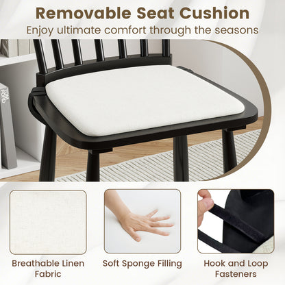 Dining Chairs Set of 2 Farmhouse Solid Rubber Wood Windsor Chairs with Removable Seat Cushions, Black Dining Chairs at Gallery Canada