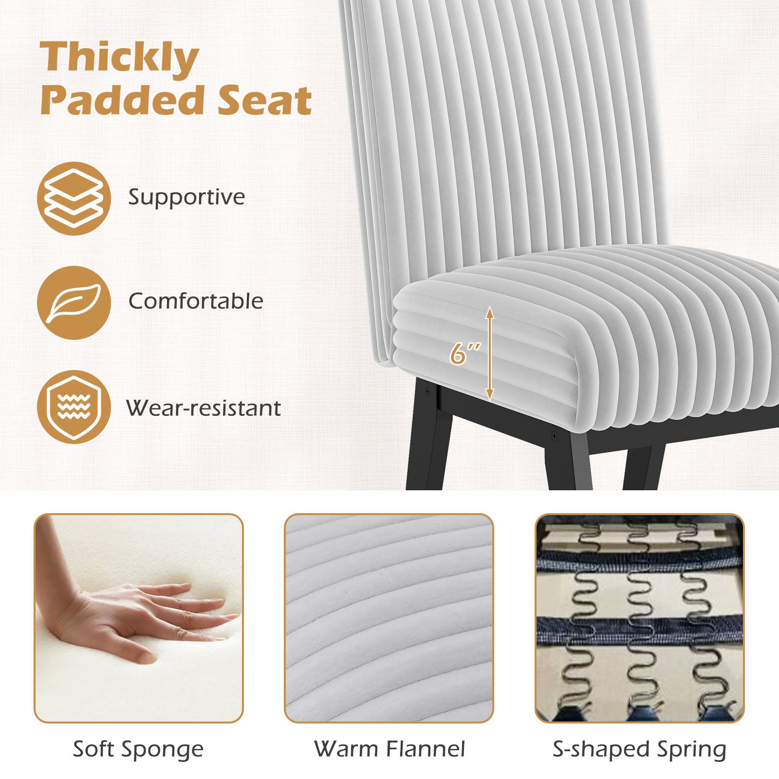 Dining Chairs Set of 2/4 Fabric Upholstered Kitchen Chairs w/ Padded Seat Rubber Wood Legs & Channel Tufted Backrest Modern Armless Side Chairs for Living Room Dining Room Restaurant, Black & Gray Dining Chairs at Gallery Canada