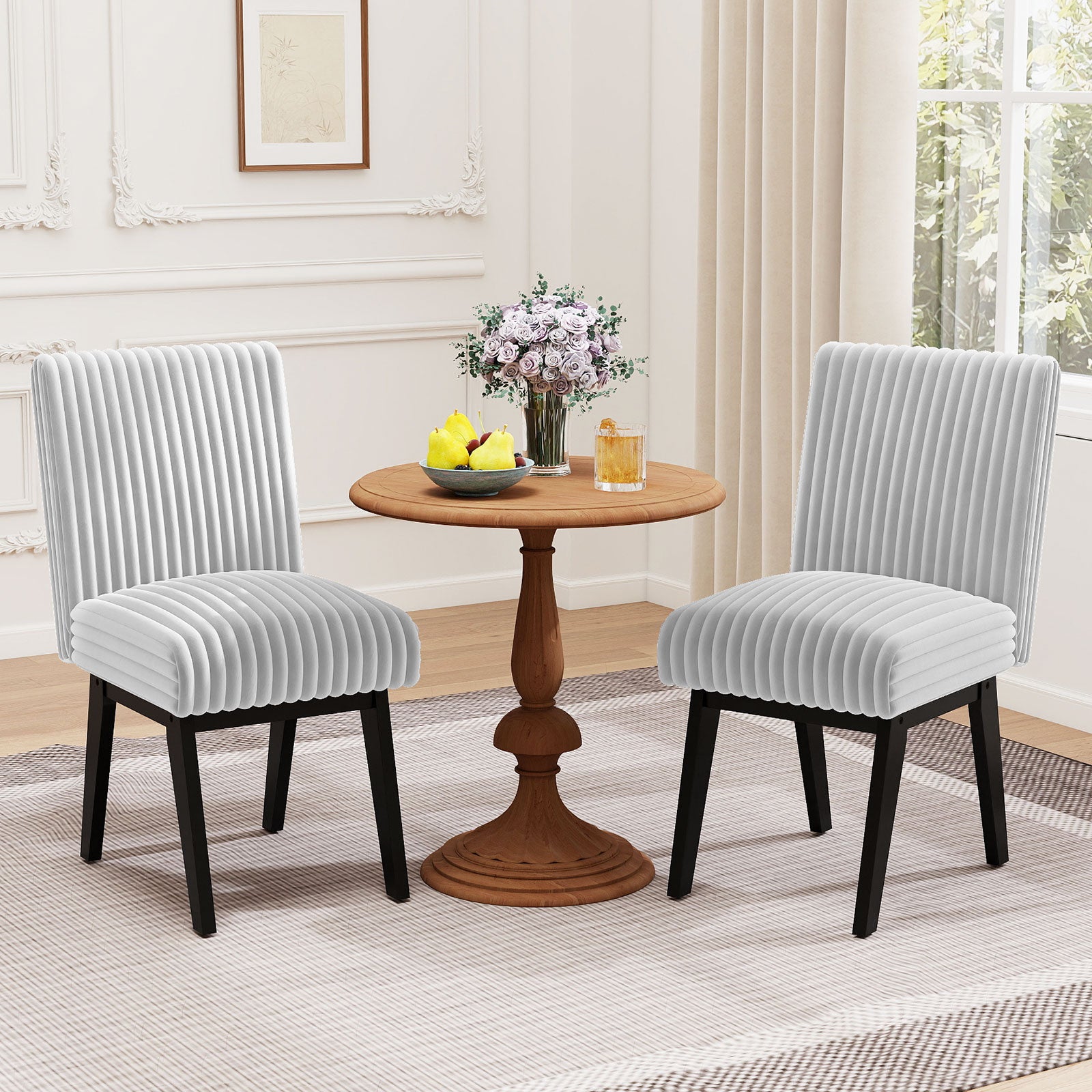 Dining Chairs Set of 2 Fabric Upholstered Kitchen Chairs with Padded Seatand Rubber Wood Legs-Grey, Black & Gray Dining Chairs at Gallery Canada