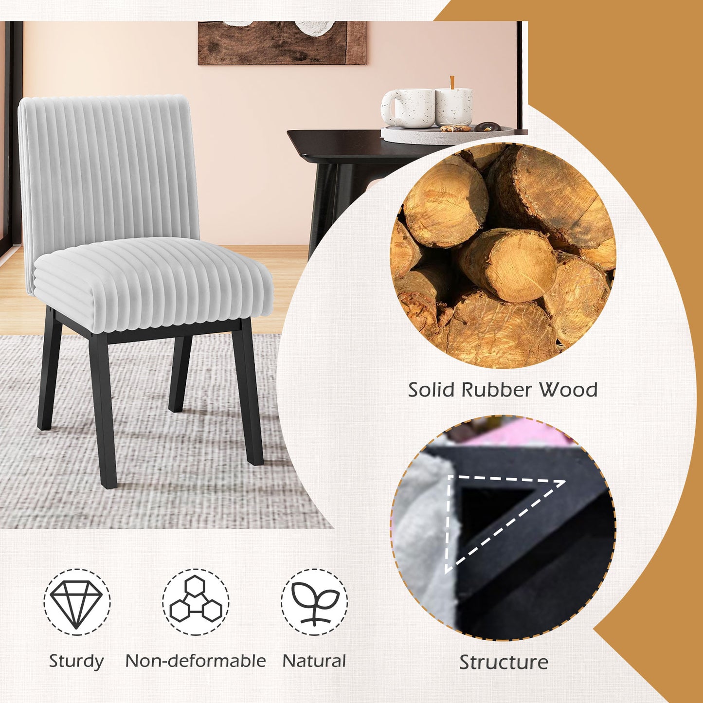 Dining Chairs Set of 2 Fabric Upholstered Kitchen Chairs with Padded Seatand Rubber Wood Legs-Grey, Black & Gray Dining Chairs at Gallery Canada