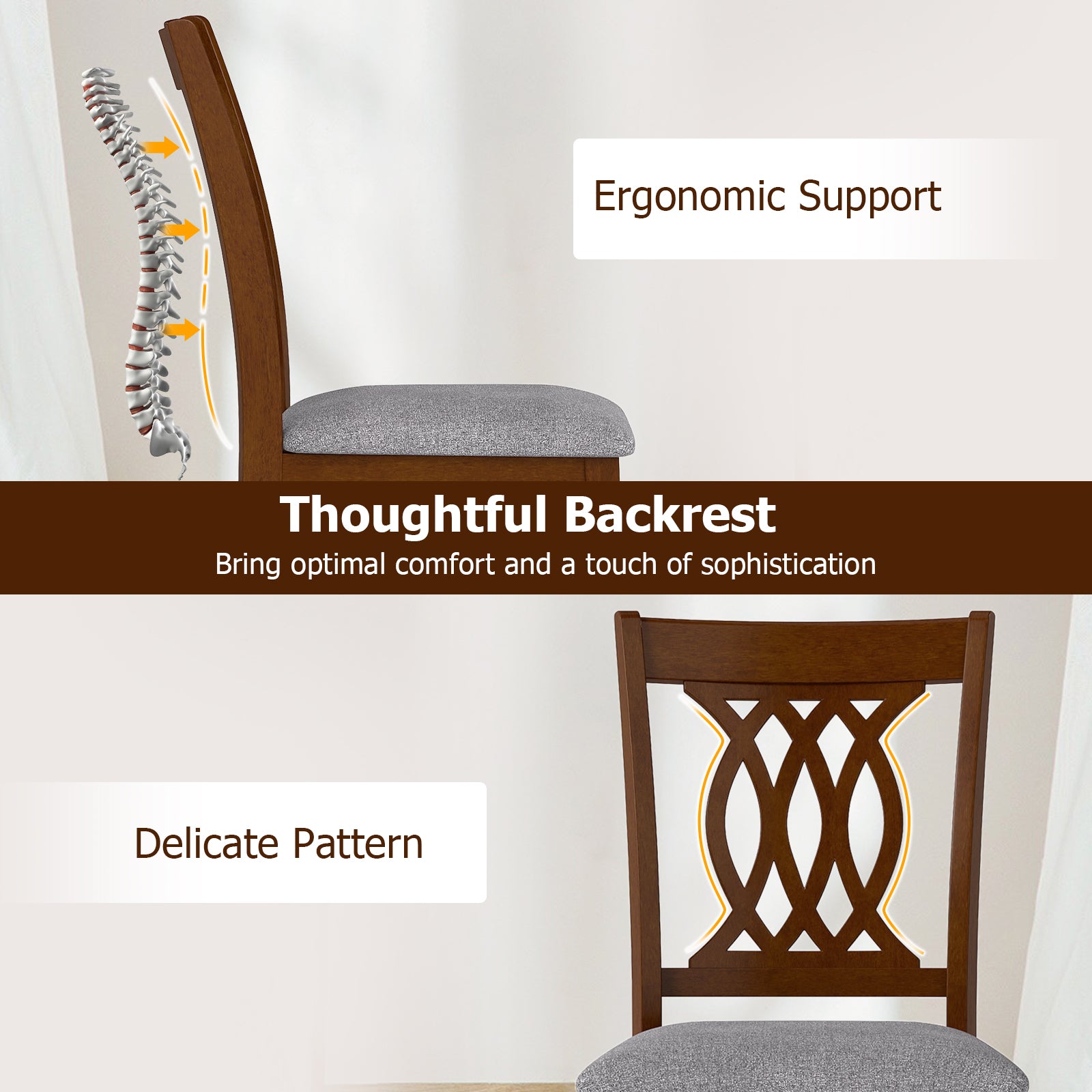 Set of 2 Dining Chairs with Padded Seat, Walnut Dining Chairs at Gallery Canada