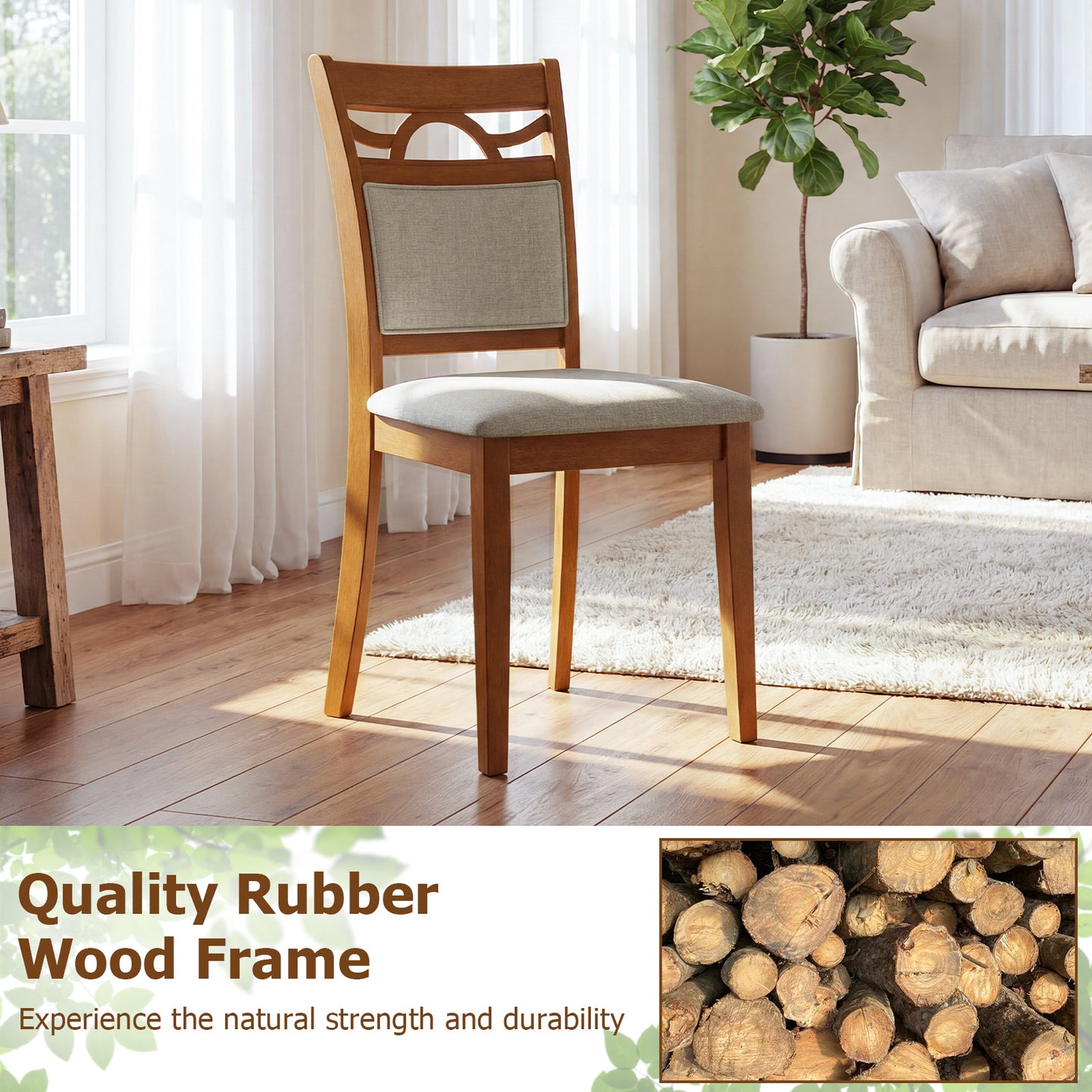 Set of 2 Dining Chairs, Rubber Wood Frame Dining Chairs at Gallery Canada