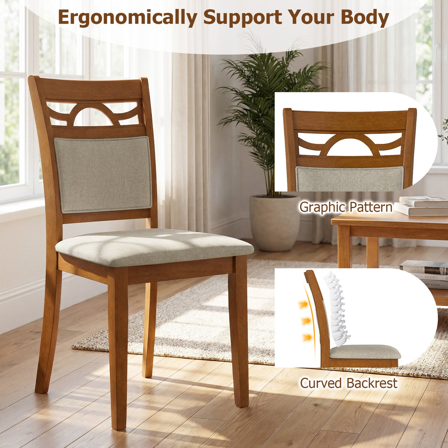 Set of 2 Dining Chairs, Rubber Wood Frame Dining Chairs at Gallery Canada