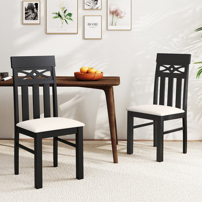 Dining Chairs Set of 2 High Back Dining Room Chairs with Padded Seat and Rubber Wood Frame, Black Dining Chairs at Gallery Canada