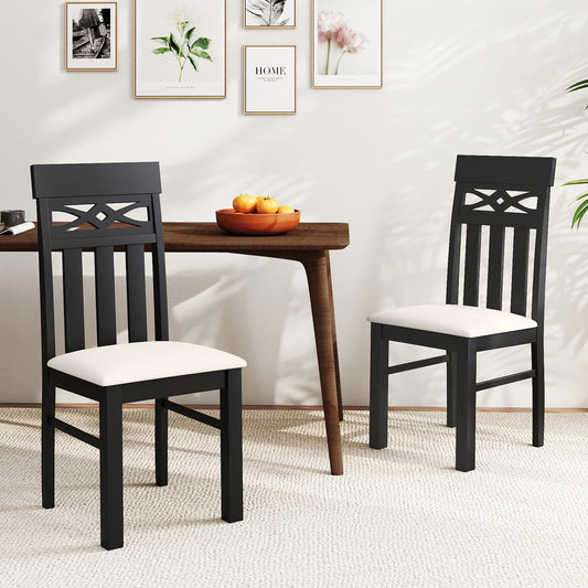 Dining Chairs Set of 2 High Back Dining Room Chairs with Padded Seat and Rubber Wood Frame, Black Dining Chairs Black at Gallery Canada