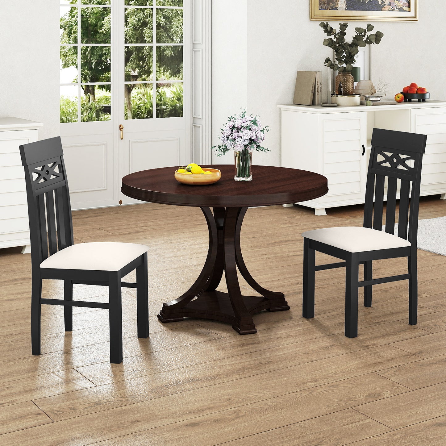 Dining Chairs Set of 2 High Back Dining Room Chairs with Padded Seat and Rubber Wood Frame, Black Dining Chairs at Gallery Canada