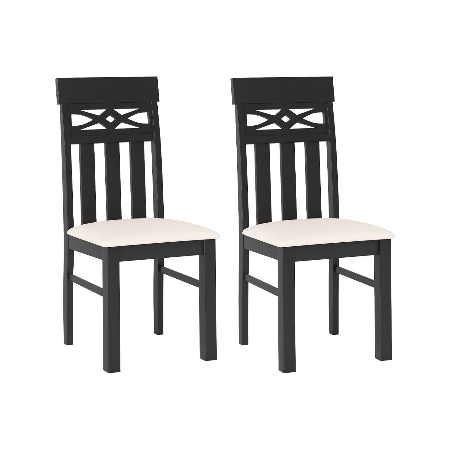 Dining Chairs Set of 2 High Back Dining Room Chairs with Padded Seat and Rubber Wood Frame, Black Dining Chairs Black at Gallery Canada