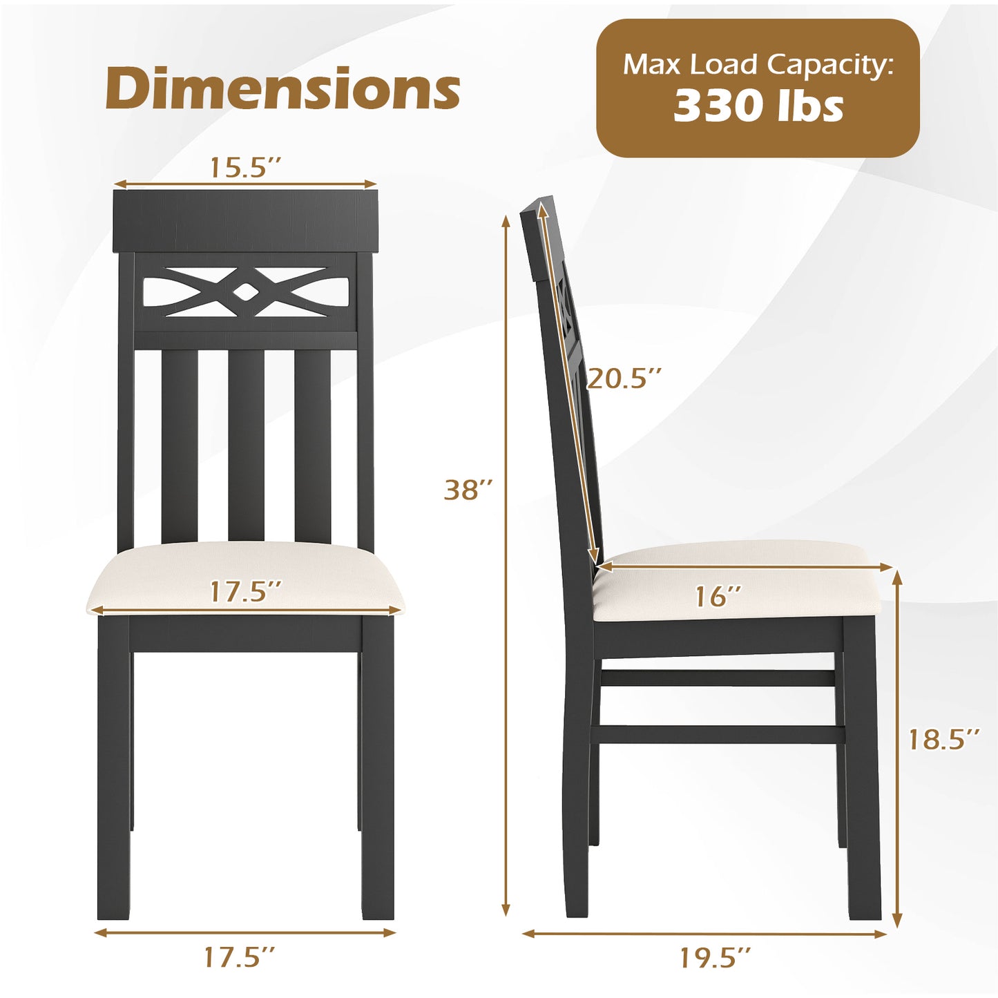 Dining Chairs Set of 2 High Back Dining Room Chairs with Padded Seat and Rubber Wood Frame, Black Dining Chairs at Gallery Canada