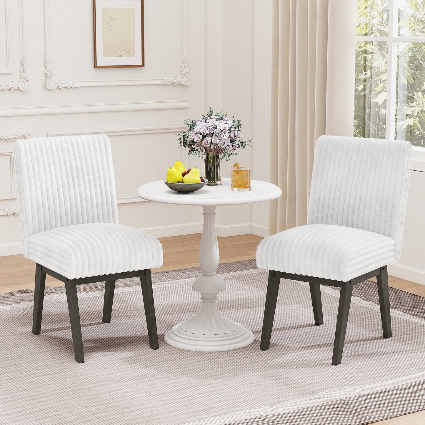 Dining Chairs Set of 2 Fabric Upholstered Kitchen Chairs with Padded Seatand Rubber Wood Legs-Grey, Black & Gray Dining Chairs at Gallery Canada